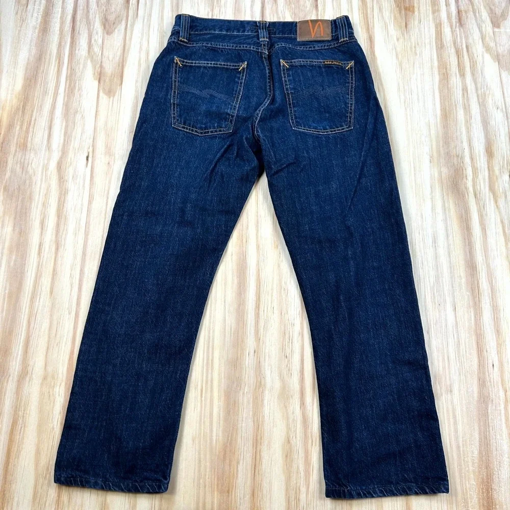 Nudie Jeans Co. Mens 30x26 Blue Denim Dark Wash Straight Leg Button Fly Everyday